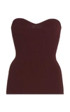 Khaite Lucie Ribbed Knit Bustier Top In Burgundy