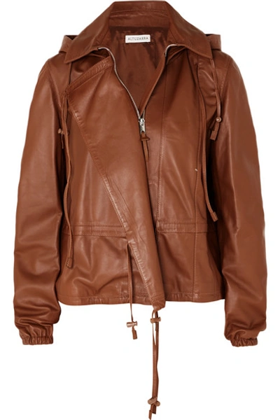 Altuzarra Livila Hooded Drawstring-waist Calf Leather Jacket In Brown