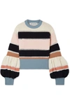 SELF-PORTRAIT STRIPED RIBBED COTTON AND WOOL-BLEND SWEATER