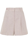 FENDI PLEATED CHECKED WOOL-BLEND SHORTS