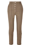 HILLIER BARTLEY BUTTON-EMBELLISHED CHECKED WOOL SKINNY PANTS