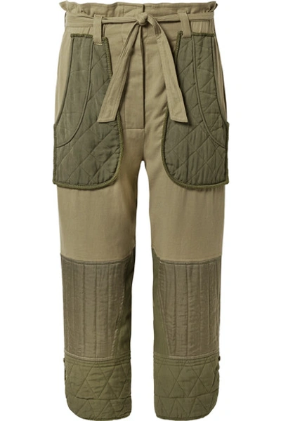 Sea O'keeffe Cropped Cotton-twill And Quilted Canvas Tapered Trousers In Army Green
