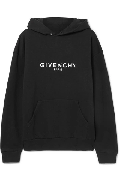 Givenchy Distressed Printed Cotton-jersey Hoodie In Black