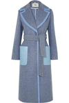 FENDI BELTED CANVAS AND LEATHER-TRIMMED WOOL-BLEND TWILL COAT