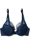 CHANTELLE SEGUR SATIN-TRIMMED LACE AND TULLE PLUNGE BRA