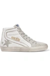 GOLDEN GOOSE Slide distressed leather and suede high-top sneakers