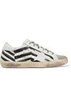 GOLDEN GOOSE SUPERSTAR DISTRESSED PRINTED LEATHER AND SUEDE SNEAKERS