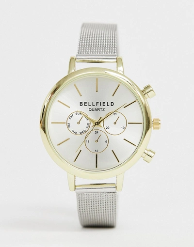 Bellfield Ladies Silver Mesh Chronograph Watch With Gold Case Watch