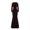 NISSA Maxi Bordaux Velvet Dress With Shoulder Details