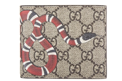 Gucci Gg Supreme And Kingsnake-print Bi-fold Wallet In Beige