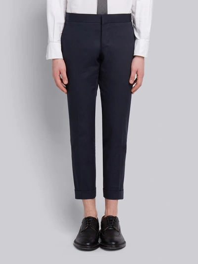 Thom Browne Unconstructed Low Rise Trouser In Cotton Twill In Blue
