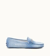 Tod's Double T Gommino Denim Loafers In Light Blue