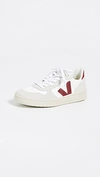 Veja V-10 Lace Up Sneakers In White/marsala