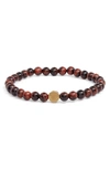 Caputo & Co Stone Bead Bracelet In Red Tiger Eye