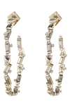 ALEXIS BITTAR RETRO GOLD COLLECTION CRYSTAL BAGUETTE HOOP EARRINGS,AB84E029