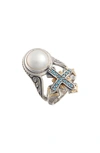 KONSTANTINO THALIA BLUE CROSS PEARL RING,DKJ850-476 S7