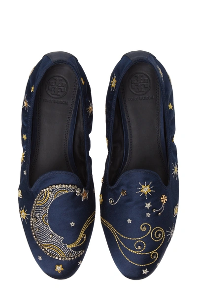 Tory Burch Olympia Embroidered Smoking Loafers In Perfect Navy