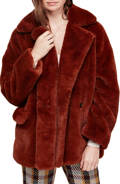 Free People Solid Kate Faux Fur Coat In Terracotta