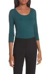 Hugo Boss Scoop Neck Stretch Jersey Top In Pine Green
