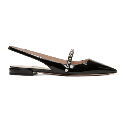 Miu Miu Crystal-embellished Patent-leather Slingback Flats In Black