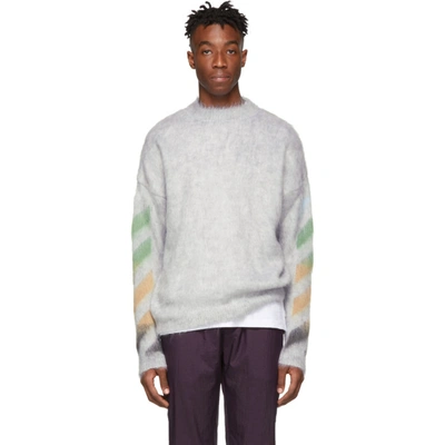 Off-white Diagonal Arrow-logo Mohair-blend Sweater In Grey