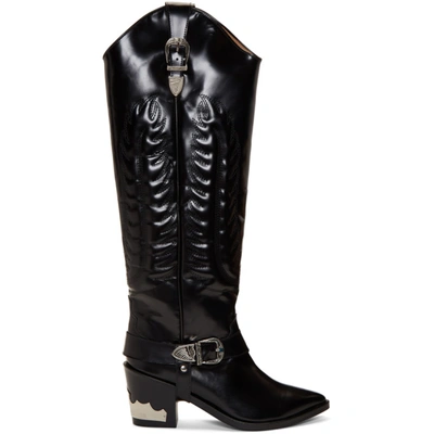 Toga Knee Length Cowboy Boots In Black