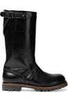 ANN DEMEULEMEESTER ANN DEMEULEMEESTER WOMAN BUCKLED GLOSSED-LEATHER BOOTS BLACK,3074457345619849773