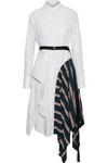 TOME TOME WOMAN BELTED PANELED STRIPED COTTON-POPLIN SHIRT DRESS WHITE,3074457345619853194