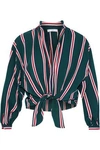 TOME TOME WOMAN TIE-FRONT STRIPED TWILL BLOUSE DARK GREEN,3074457345620048242