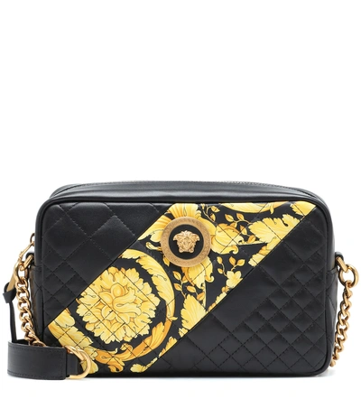 Versace Icon Small Quilted Napa Camera Bag With Barocco Print In Black