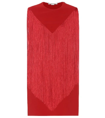 Stella Mccartney V-fringed Cady Shift Dress In Red