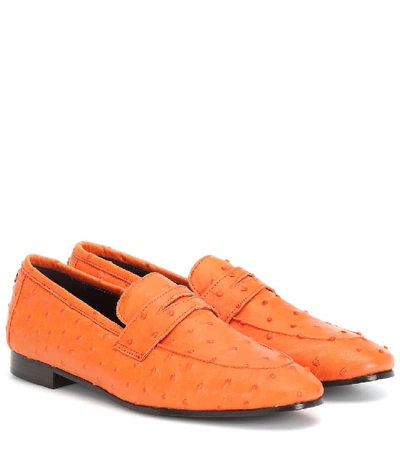 Bougeotte Flaneur Ostrich Leather Loafers In Orange