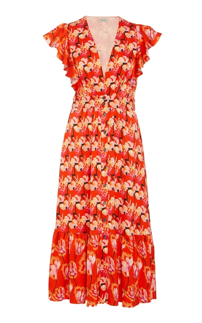 Temperley London Dragonfly Crepe Ruffle Sleeve Dress In Red