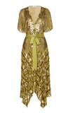 Temperley London Akiko Sequin Embroidered Handkerchief Hem Dress In Lemongrass