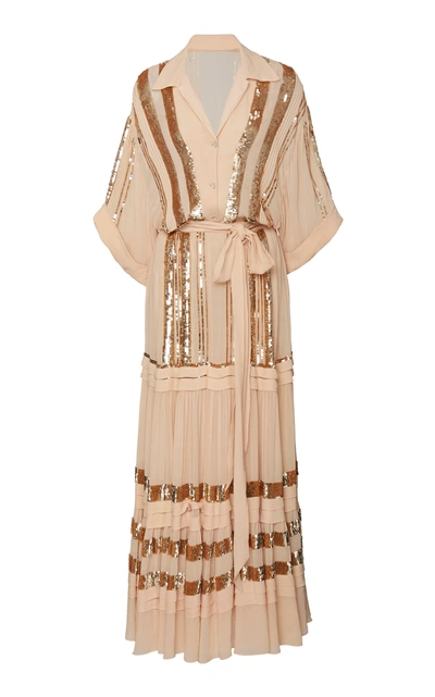 Temperley London Sable Tiered Chiffon Dress In Pink