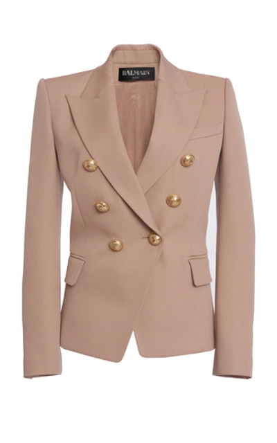 Balmain Double-breasted Buttoned Wool Blazer In Neutral