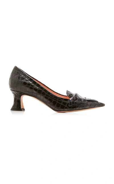 Rochas Croc-effect Glossed-leather Pumps In Black