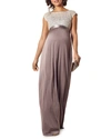 Tiffany Rose Maternity Mia Cap-sleeve Gown With Sequin Bodice & Full-length Skirt In Taupe