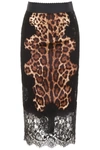 Dolce & Gabbana Lace And Leopard-print Charmeuse Midi Skirt In Leo New|nero