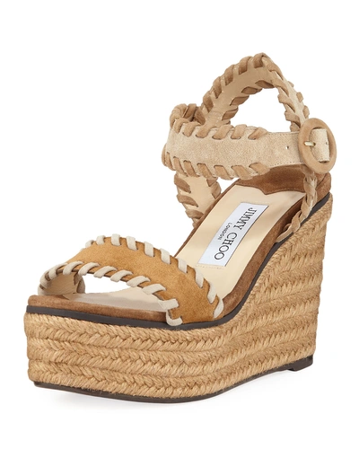 Jimmy Choo Abigail Whipstitched Platform Espadrilles In Natural Mix