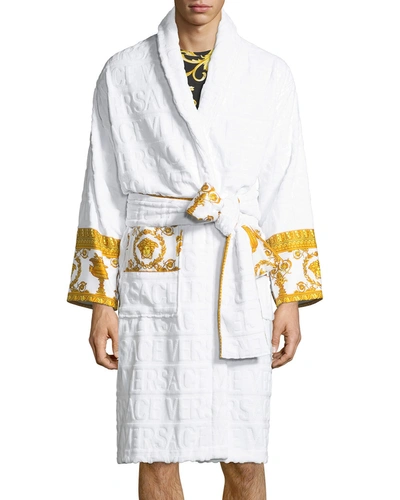 Versace 白色巴洛克徽标浴袍 In White