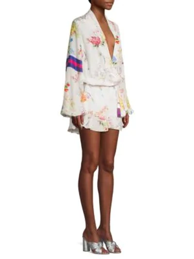 Rococo Sand Ayaka Short Floral Wrap Dress In Off White