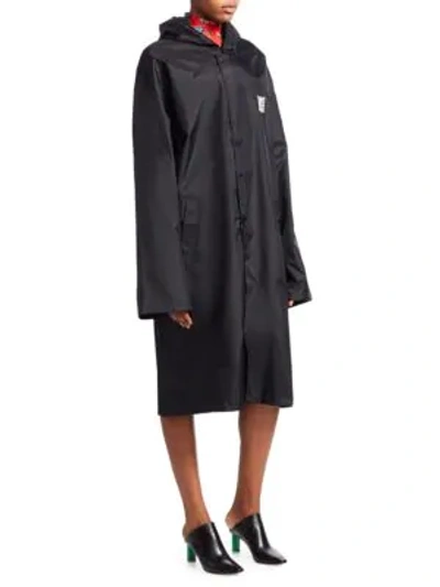 Vetements Qr Code Nylon Hooded Raincoat In Black