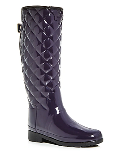 Hunter Original Refined High Gloss Quilted Waterproof Rain Boot In Black