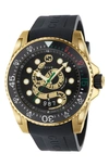 Gucci Dive Snake Rubber Strap Watch, 45mm In Black/ Gold
