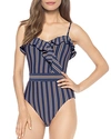 ISABELLA ROSE BROADWAY STRIPED & RUFFLED ONE-PIECE SWIMSUIT,4521094