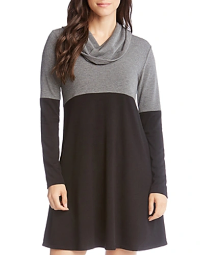 Karen Kane Colourblock Cowlneck A-line Dress In Black/grey