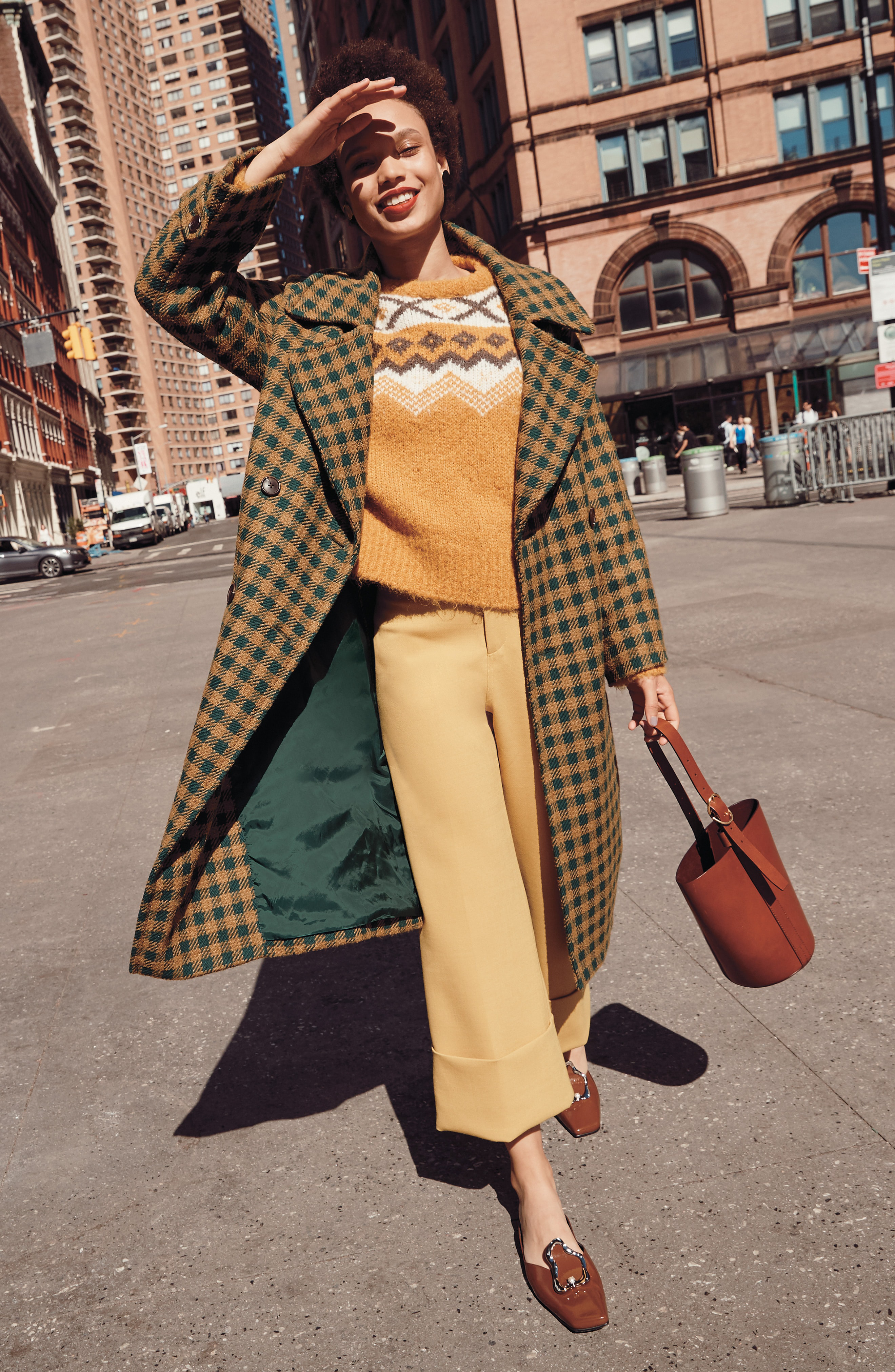 trademark small leather bucket bag