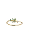 WWAKE BOTANY MIRRORED POINTS GRADIENT GREEN TOURMALINE & DIAMOND RING,10188YGTM