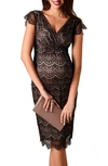 Tiffany Rose Maternity Imogen Surplice Cap-sleeve Eyelash Lace Shift Dress In Black